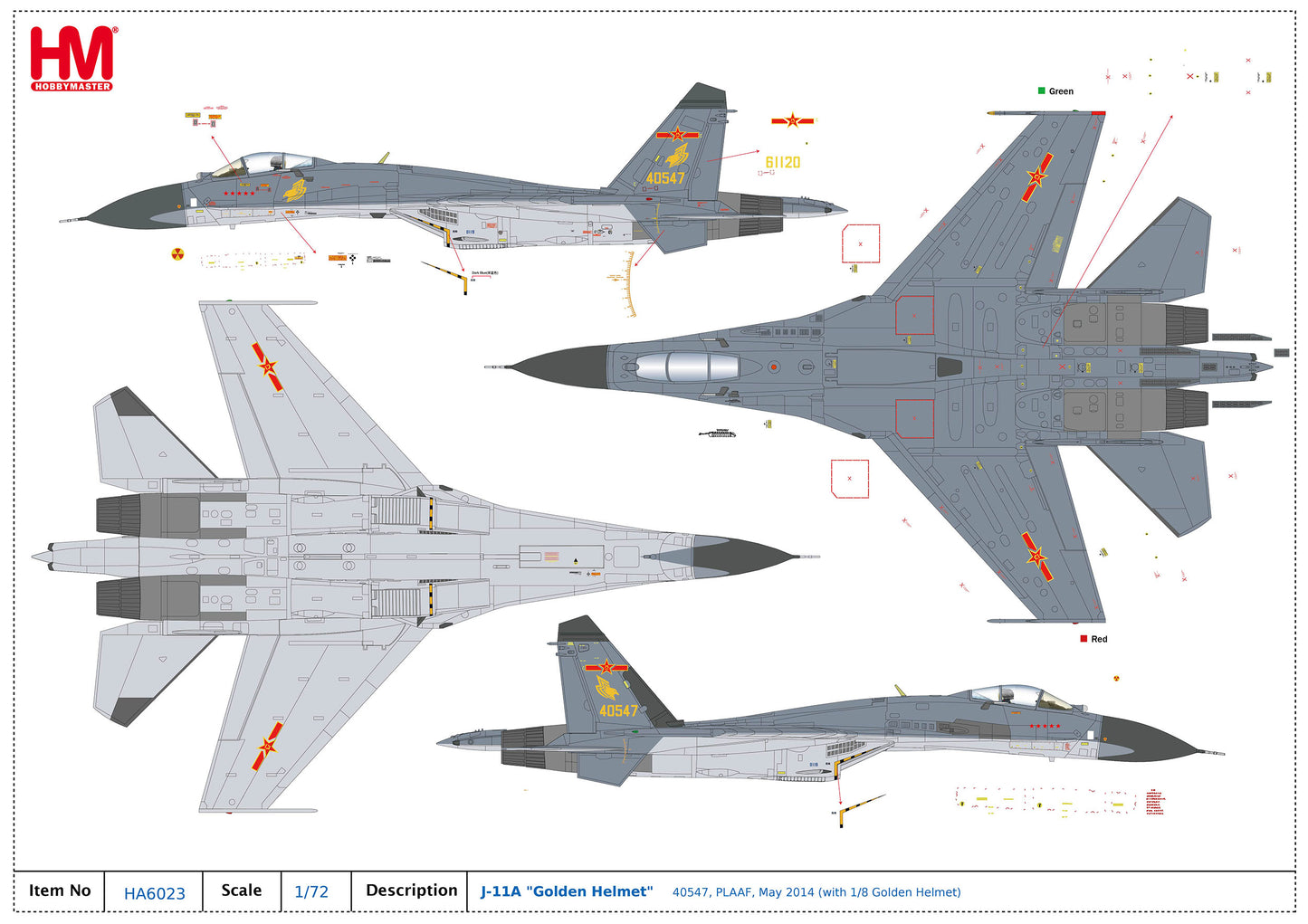 HOBBY MASTER J-11A PEOPLES LIBERATION ARMY AIR FORCE (PLAAF) "GOLDEN HELMET" 40547 MAY 2014
