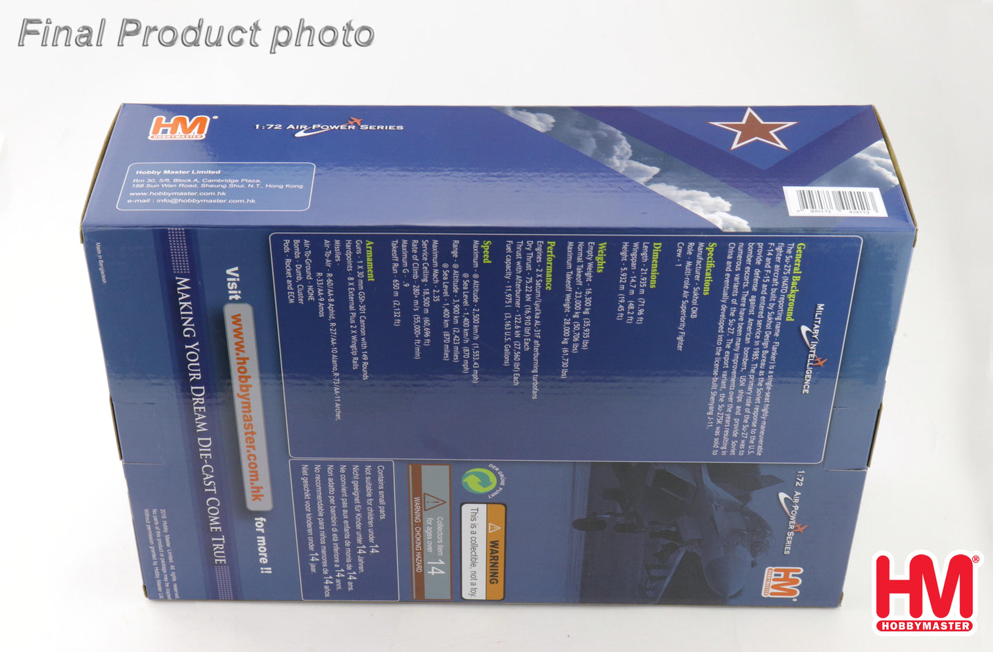 HOBBY MASTER SU-27K SIBERIAN TIGER 11027 THE FIRST DIV. OF PLAAF 2001