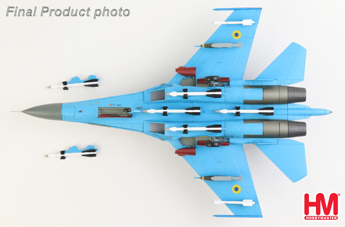 HOBBY MASTER SU-27 FLANKER B UKRAINIAN AIR FORCE BLUE 21 (WITH 2 X JDAM-ER GLIDING BOMBS)
