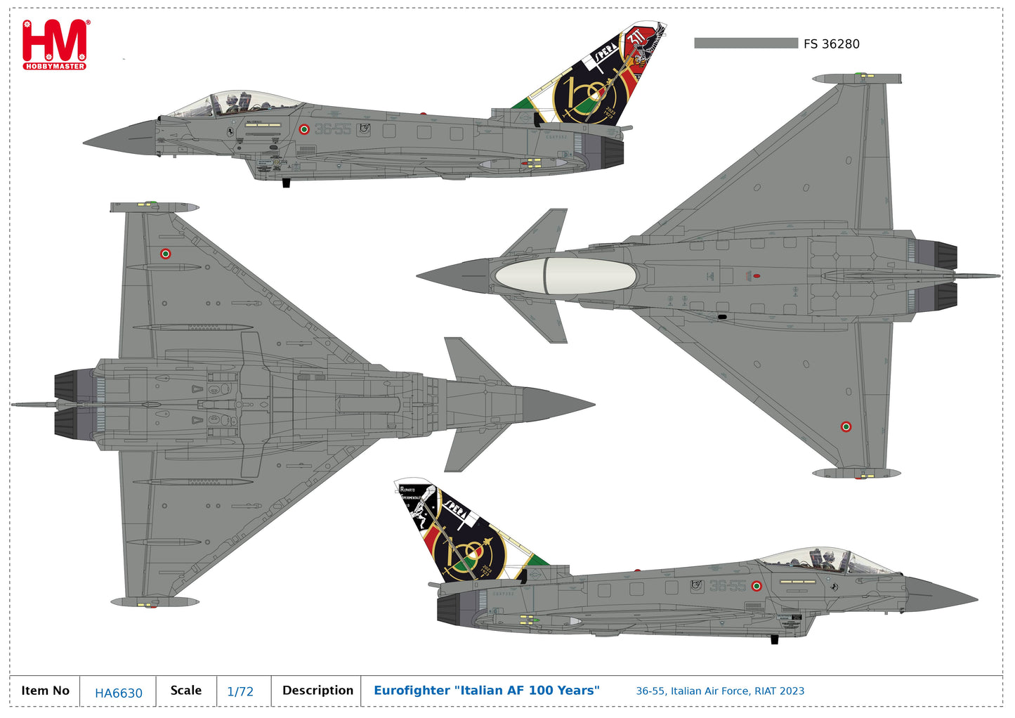 HOBBY MASTER EUROFIGHTER ITALIAN AIR FORCE "ITALIAN AF 100 YEARS" 36-55 RIAT 2023
