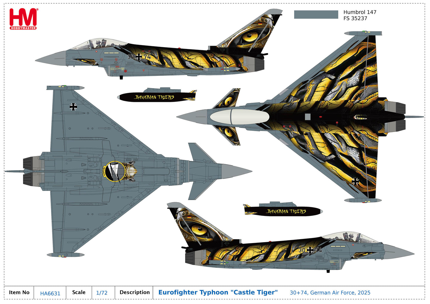 HOBBY MASTER EUROFIGHTER TYPHOON LUFTWAFFE "CASTLE TIGER" 30+74 2025