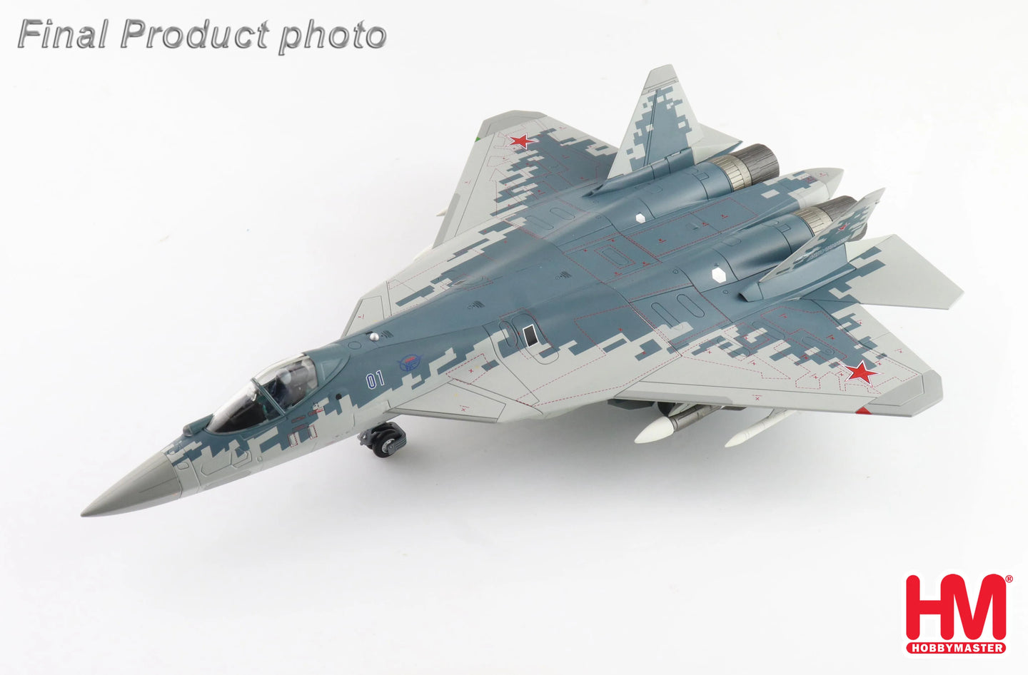 HOBBY MASTER SU-57 STEALTH FIGHTER 01 BLUE RUSSIAN AIR FORCE 2019 (W/ 2 X R-77 AND 2 X R-37 MISSILES ON THE WINGS)