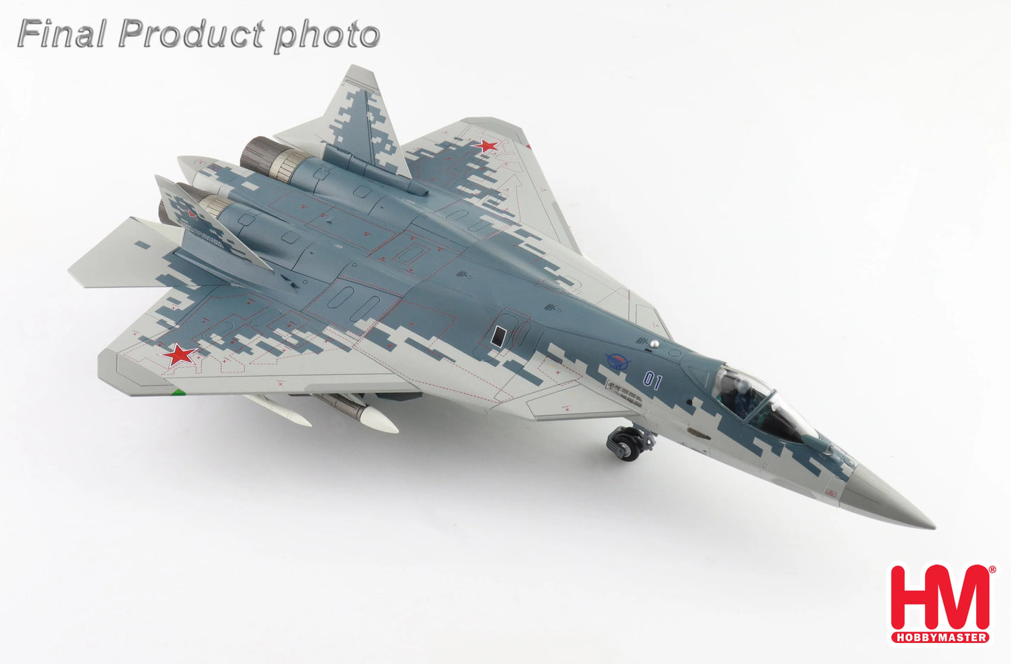 HOBBY MASTER SU-57 STEALTH FIGHTER 01 BLUE RUSSIAN AIR FORCE 2019 (W/ 2 X R-77 AND 2 X R-37 MISSILES ON THE WINGS)