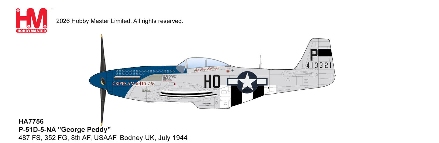 HOBBY MASTER P-51D-5-NA GEORGE PEDDY 487 FS 352 FG 8TH AF USAAF BODNEY UK JULY 1944