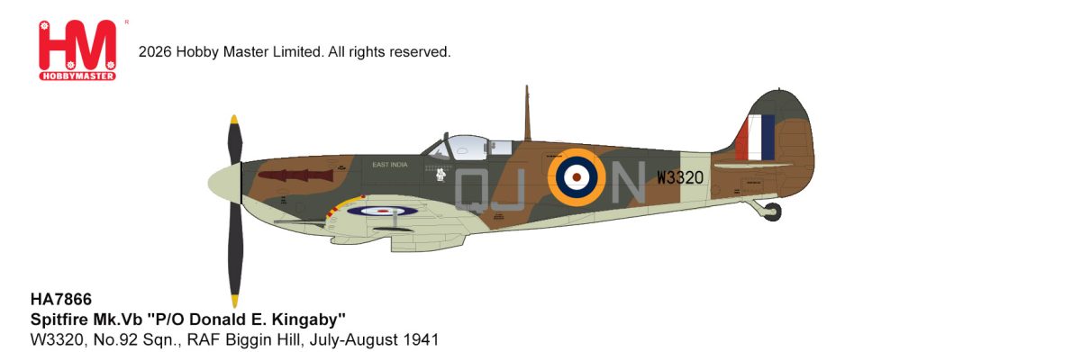 HOBBY MASTER SPITFIRE MK.VB RAF P/O DONALD E. KINGABY W3320 NO.92 SQN BIGGIN HILL JULY-AUGUST 1941