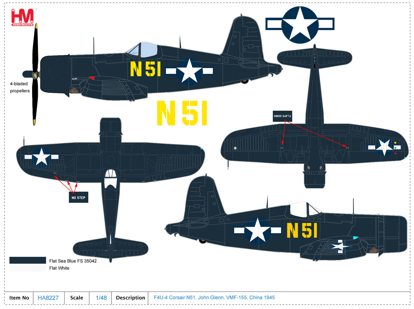 HOBBY MASTER F4U-4 CORSAIR N51 JOHN GLENN VMF-155 CHINA 1945