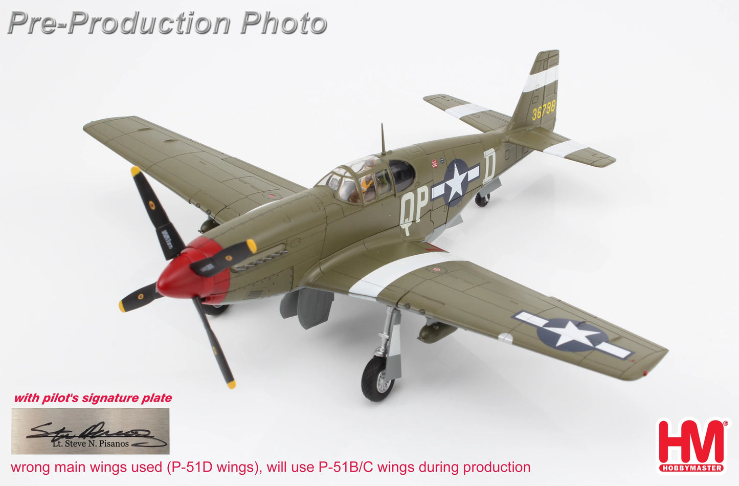HOBBY MASTER P-51B MUSTANG STEVE PISANOS (SPECIAL EDITION) 36798 4TH FG 334TH FS MAY 1944 (WITH PILOTS SIGNATURE PLATE)