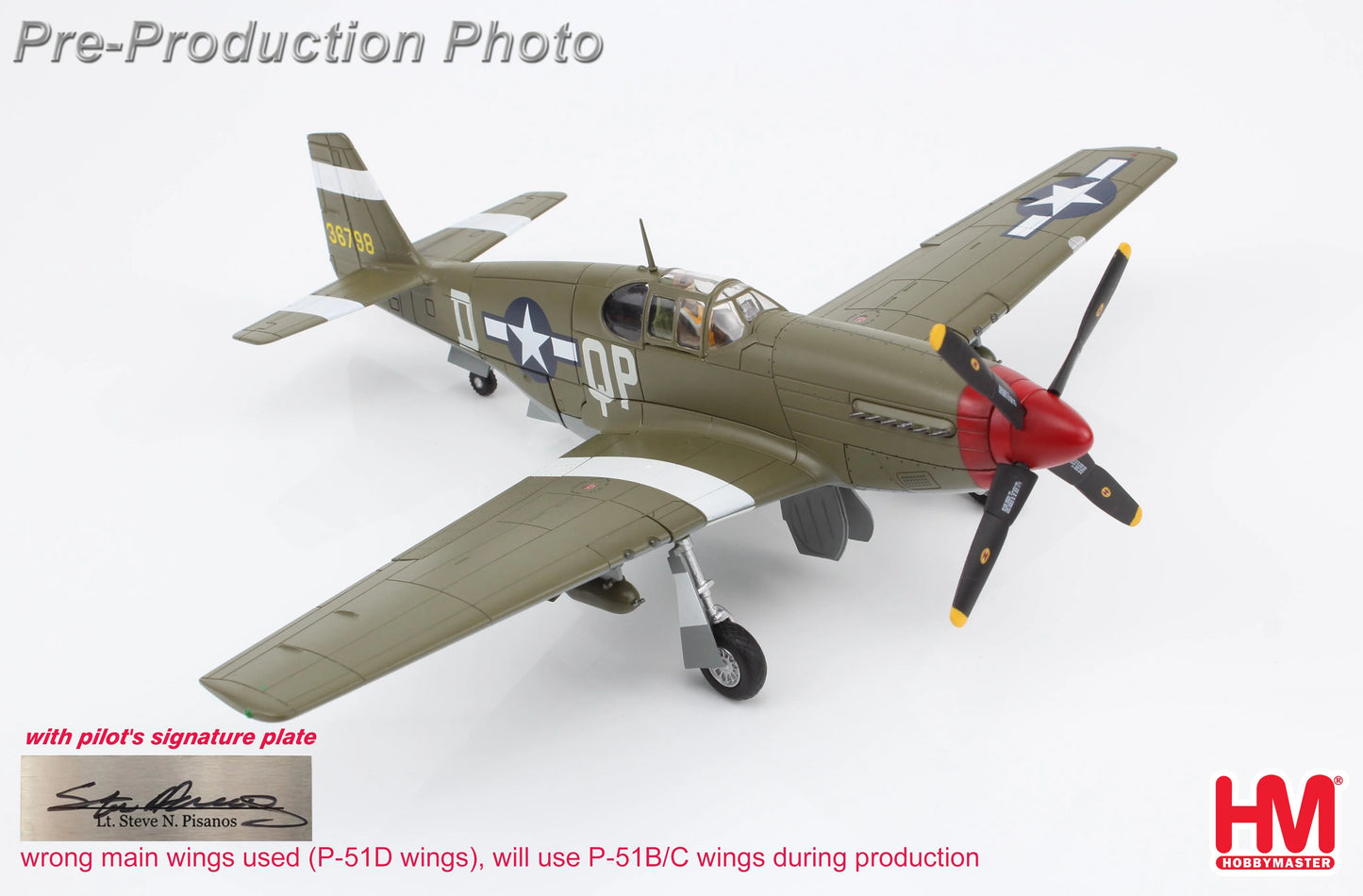 HOBBY MASTER P-51B MUSTANG STEVE PISANOS (SPECIAL EDITION) 36798 4TH FG 334TH FS MAY 1944 (WITH PILOTS SIGNATURE PLATE)