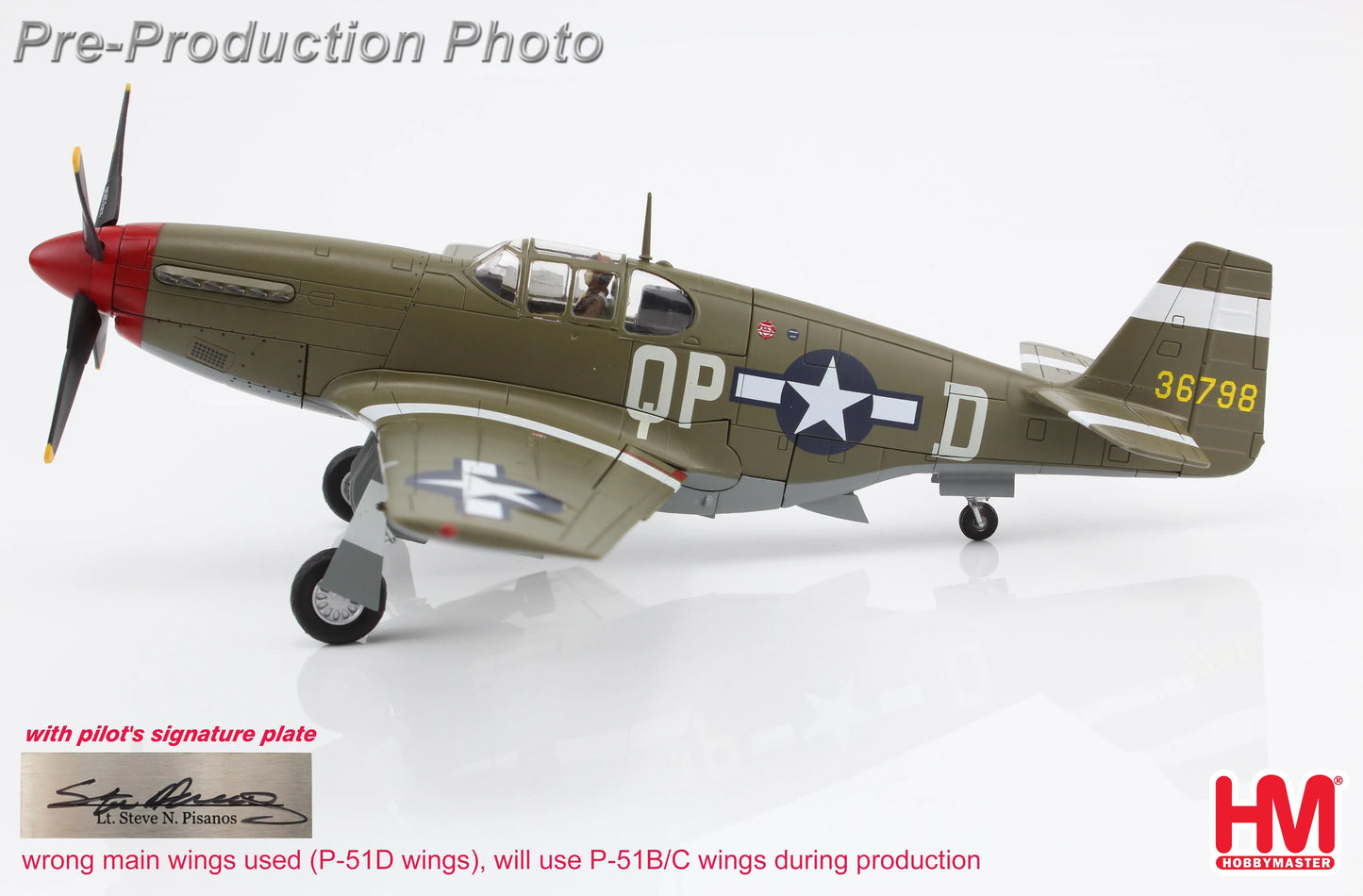 HOBBY MASTER P-51B MUSTANG STEVE PISANOS (SPECIAL EDITION) 36798 4TH FG 334TH FS MAY 1944 (WITH PILOTS SIGNATURE PLATE)