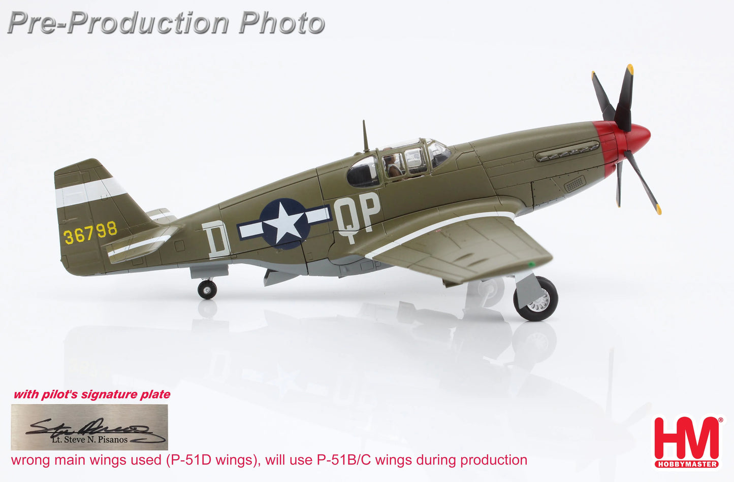 HOBBY MASTER P-51B MUSTANG STEVE PISANOS (SPECIAL EDITION) 36798 4TH FG 334TH FS MAY 1944 (WITH PILOTS SIGNATURE PLATE)