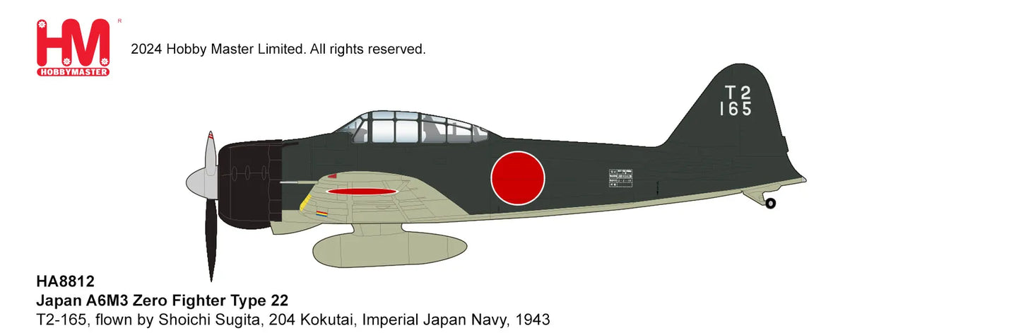 HOBBY MASTER A6M3 TYPE 22 T2-165 204 KOKUTAI IMPERIAL JAPANESE NAVY "FLOWN BY SHOICHI SUGITA" 1943