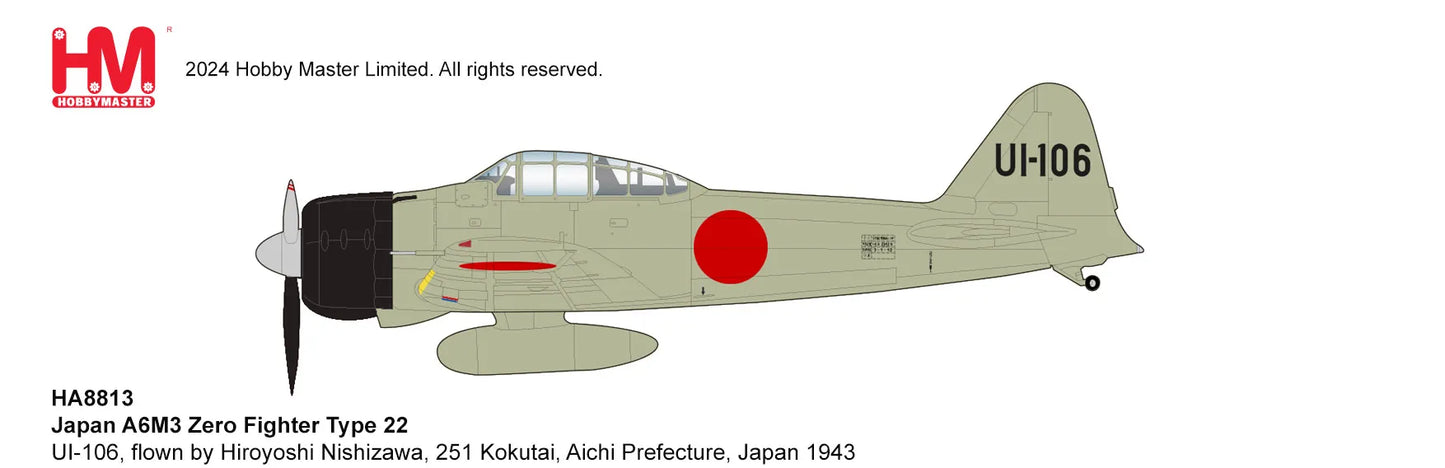 HOBBY MASTER A6M3 TYPE 22 UI-106 "FLOWN BY HIROYOSHI NISHIZAWA" JAPAN 1943