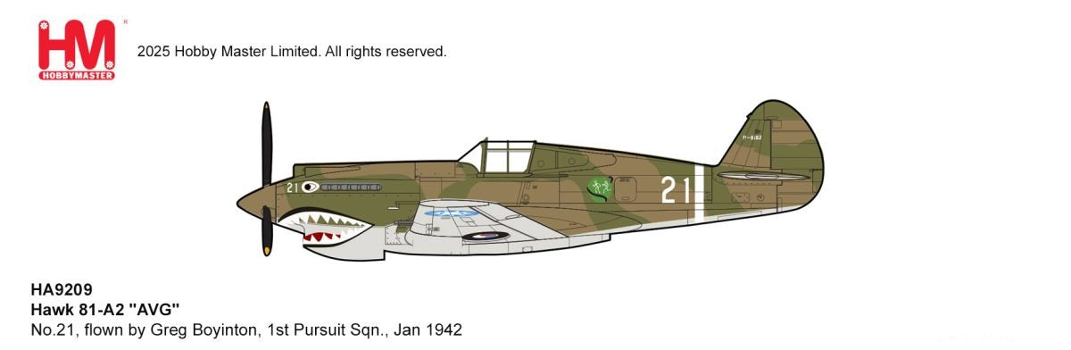 HOBBY MASTER HAWK 81A-2 AVG NO.21 FLOWN BY GREG "PAPPY" BOYINTON 1ST PURSUIT SQN JANUARY 1942