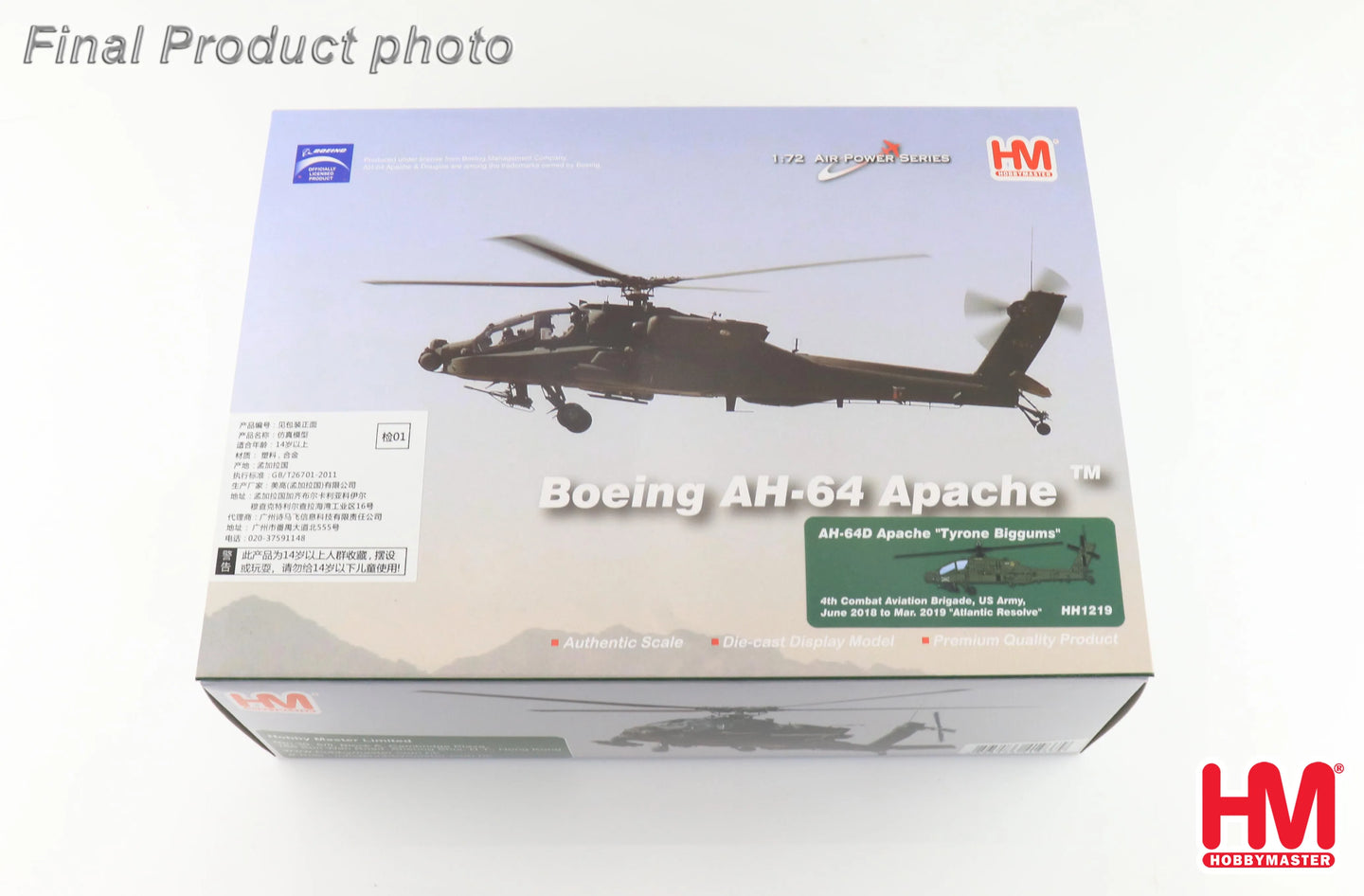 HOBBY MASTER AH-64D APACHE "TYRONE BIGGUMS" US ARMY 2018 TO 2019 "ATLANTIC RESOLVE"