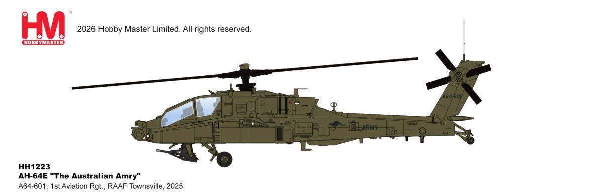 HOBBY MASTER AH-64E APACHE RAAF A64-601 "THE AUSTRALIAN ARMY" 1ST AVIATION RGT TOWNSVILLE 2025