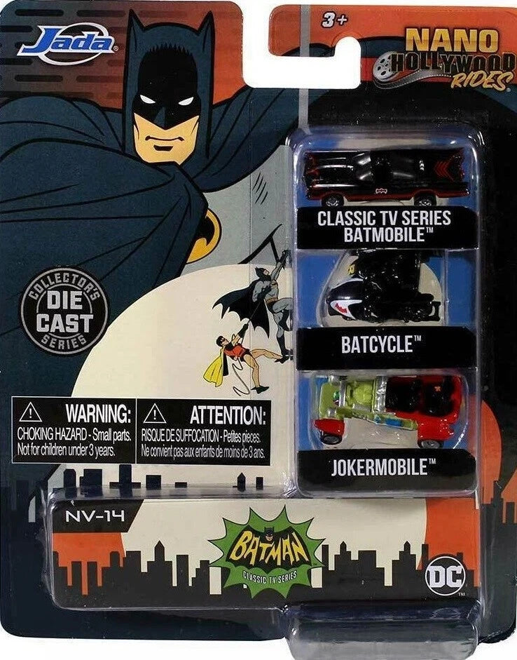 JADA NANO 1966 CLASSIC BATMAN TV SERIES SET 3 CAR ASSORTMENT
