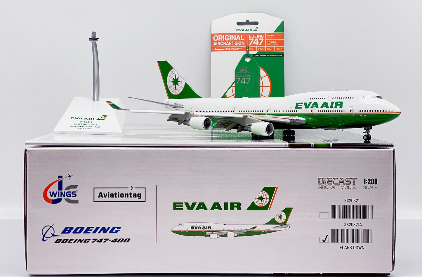 JC WINGS B747-400 EVA AIR REG: B-16411 FLAPS DOWN  LIMITED EDITION AVIATIONTAG
