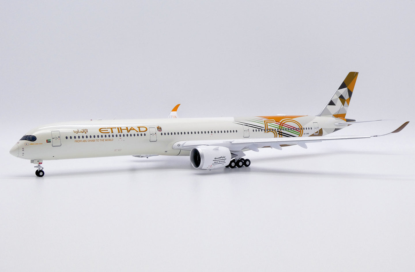 JC WINGS A350-1000 ETIHAD AIRWAYS "50 YEARS" (FLAPS DOWN) REG: A6-XWB