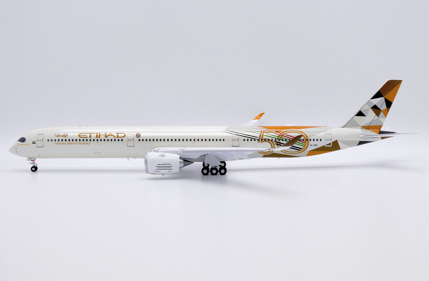 JC WINGS A350-1000 ETIHAD AIRWAYS "50 YEARS" (FLAPS DOWN) REG: A6-XWB