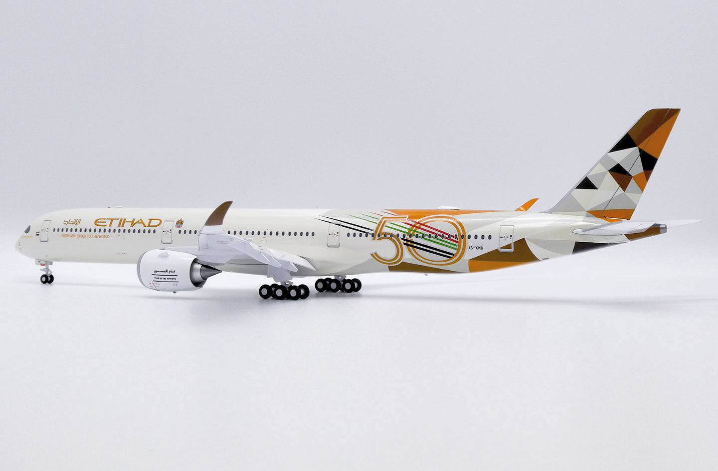JC WINGS A350-1000 ETIHAD AIRWAYS "50 YEARS" (FLAPS DOWN) REG: A6-XWB
