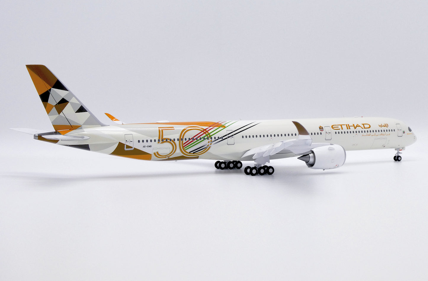JC WINGS A350-1000 ETIHAD AIRWAYS "50 YEARS" (FLAPS DOWN) REG: A6-XWB