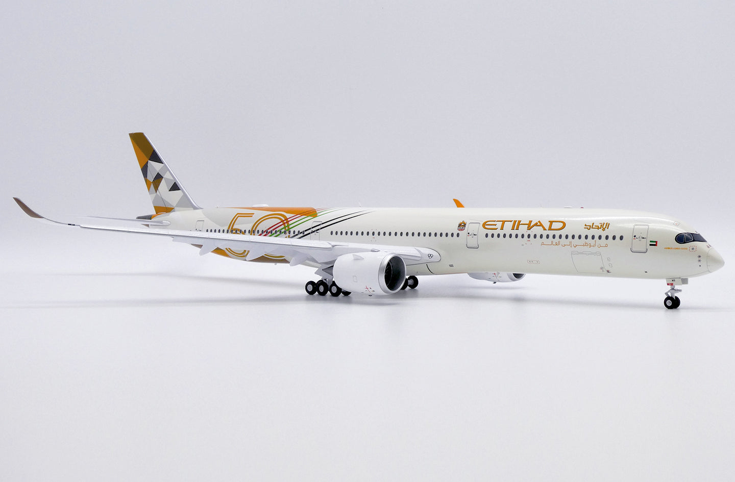 JC WINGS A350-1000 ETIHAD AIRWAYS "50 YEARS" (FLAPS DOWN) REG: A6-XWB
