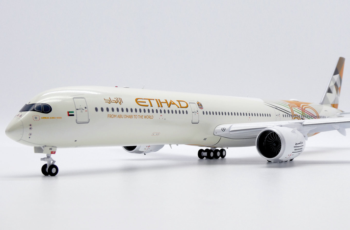 JC WINGS A350-1000 ETIHAD AIRWAYS "50 YEARS" (FLAPS DOWN) REG: A6-XWB