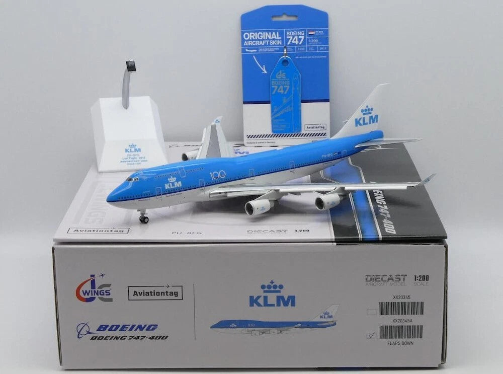 JC WINGS B747-400 KLM ROYAL DUTCH AIRLINES "100" (PLUS LIMITED EDITION AVIATION TAG) REG: PH-BFG
