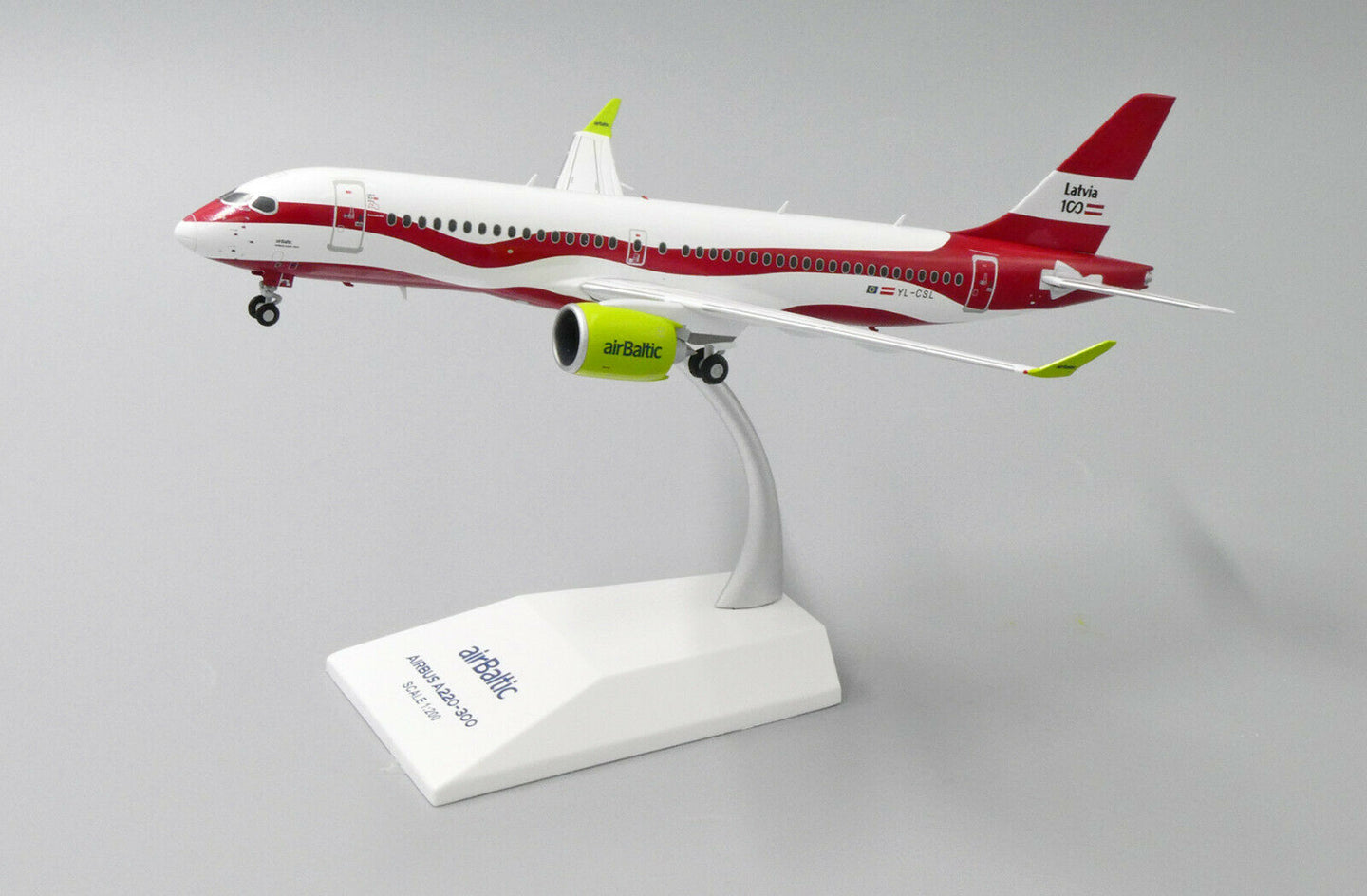 JC WINGS A220 AIR BALTIC "LATVIA 100TH LIVERY" REG: YL-CSL