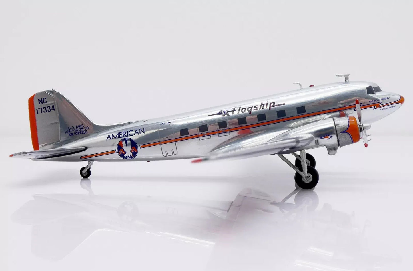 JC WINGS DC-3 AMERICAN AIRLINES "FLAGSHIP DETROIT" (POLISHED) REG: NC17334