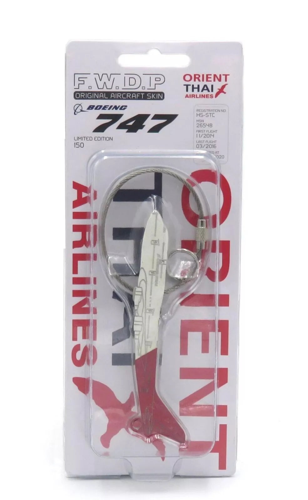 JC WINGS B747-400 ORIENT THAI AIRLINES REG: HS-STC (FLAPS DOWN) WITH STAND + KEYCHAIN