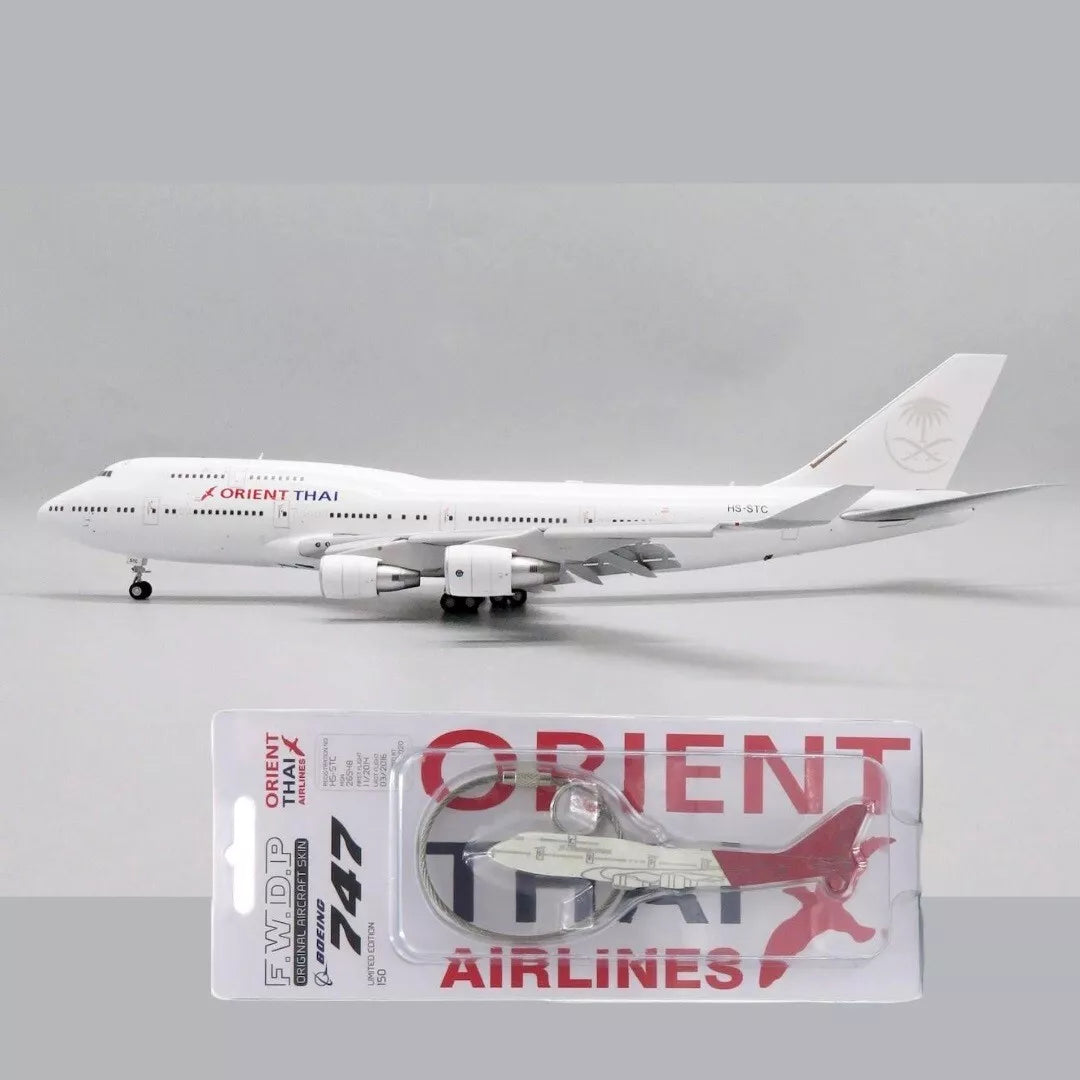 JC WINGS B747-400 ORIENT THAI AIRLINES REG: HS-STC (FLAPS DOWN) WITH STAND + KEYCHAIN