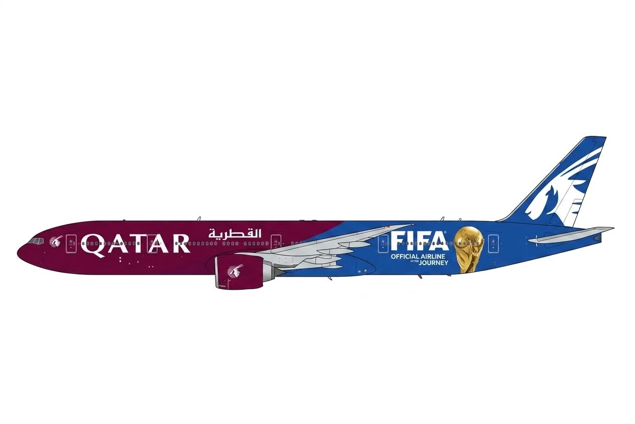 JC WINGS B777-300ER QATAR AIRWAYS "FIFA OFFICIAL AIRLINE OF THE JOURNEY" (FLAPS DOWN) REG: A7-BEH