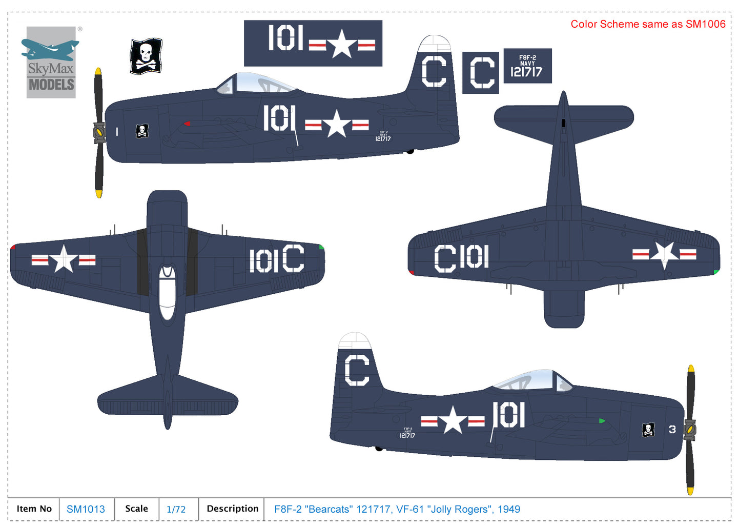 SKYMAX SM1013 1/72 F8F-2 BEARCATS 121717 VF-61 JOLLY ROGERS 1949