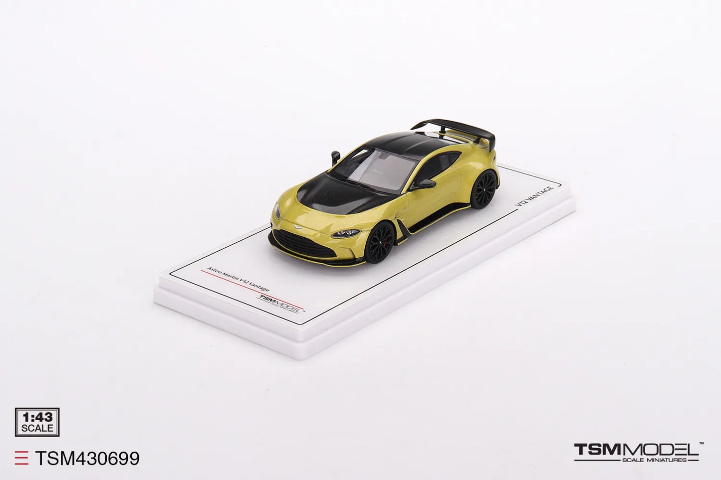 TRUE SCALE MINIATURES ASTON MARTIN V12 VANTAGE COSMOPOLITAN YELLOW (RESIN)