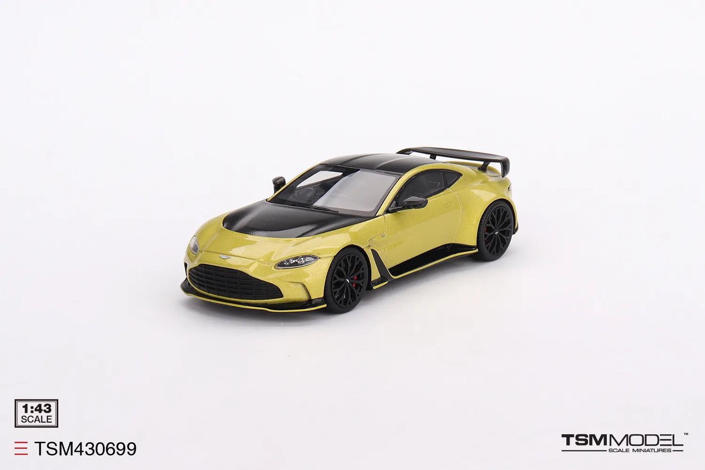 TRUE SCALE MINIATURES ASTON MARTIN V12 VANTAGE COSMOPOLITAN YELLOW (RESIN)
