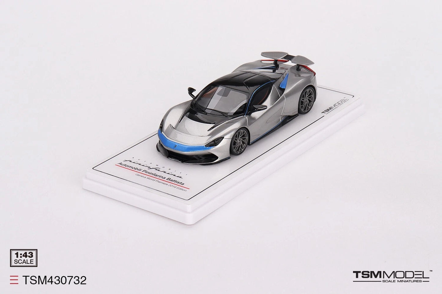 TRUESCALE MINIATURES AUTOMOBILI PININFARINA BATTISTA GENEVA WORLD PREMIERE 2019 BLU MATT FRONT NOSE