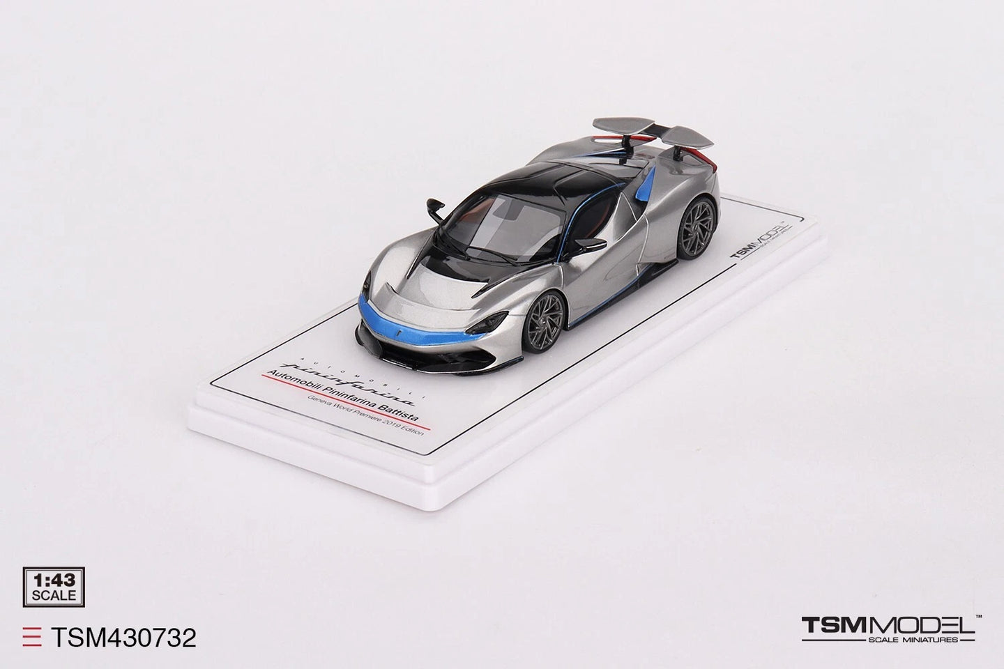 TRUESCALE MINIATURES AUTOMOBILI PININFARINA BATTISTA GENEVA WORLD PREMIERE 2019 BLU MATT FRONT NOSE