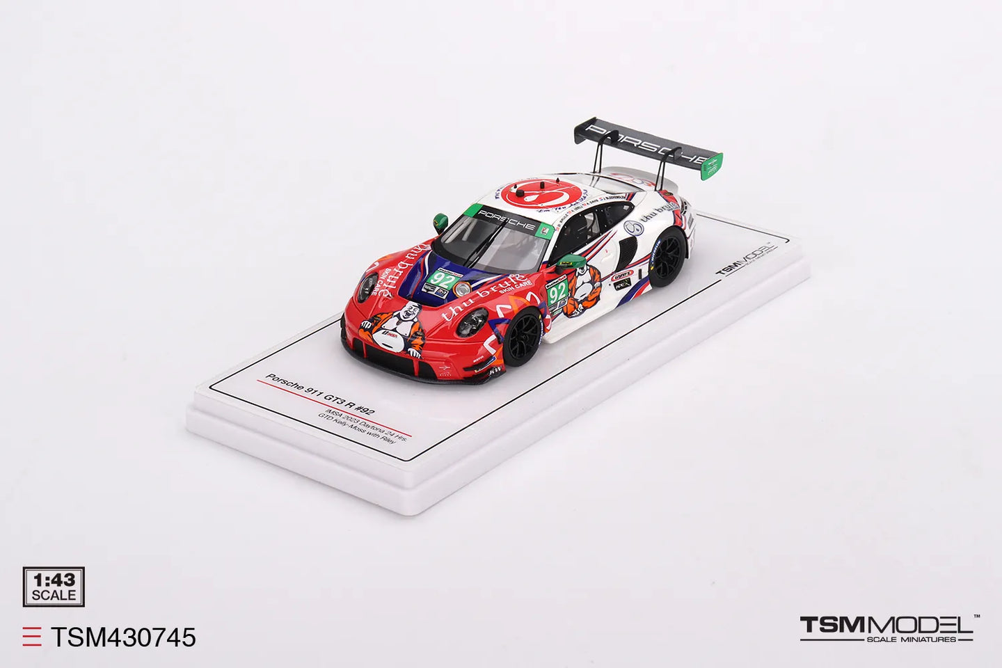 TRUE SCALE MINIATURES PORSCHE 911 GT3 R NO.92 GTD KELLY-MOSS WITH RILEY IMSA 2023 DAYTONA 24 HRS