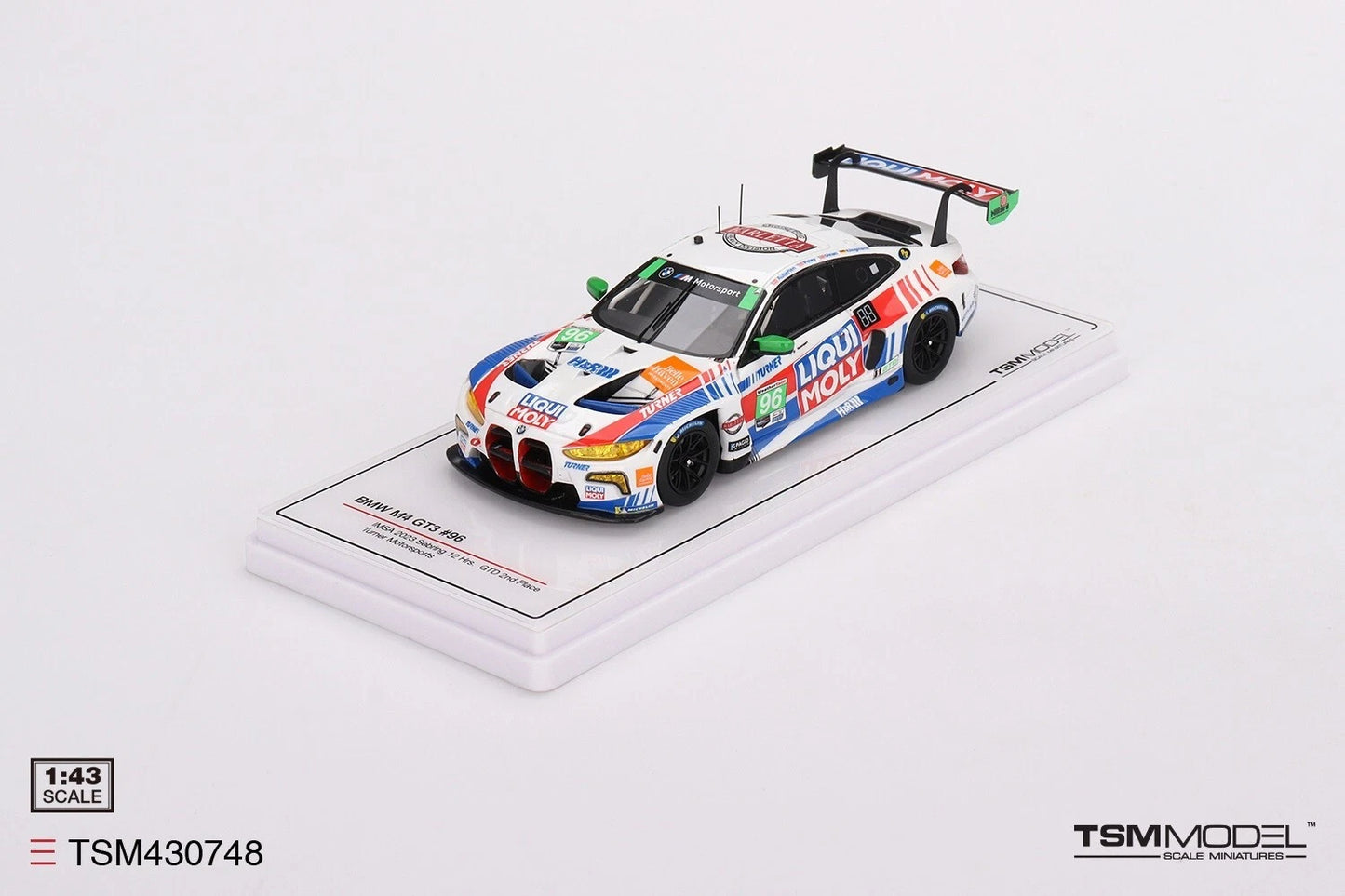 TRUE SCALE MINIATURES BMW M4 GT3 NO.96 TURNER MOTORSPORTS IMSA 2023 SEBRING 12 HRS GTD 2ND PLACE