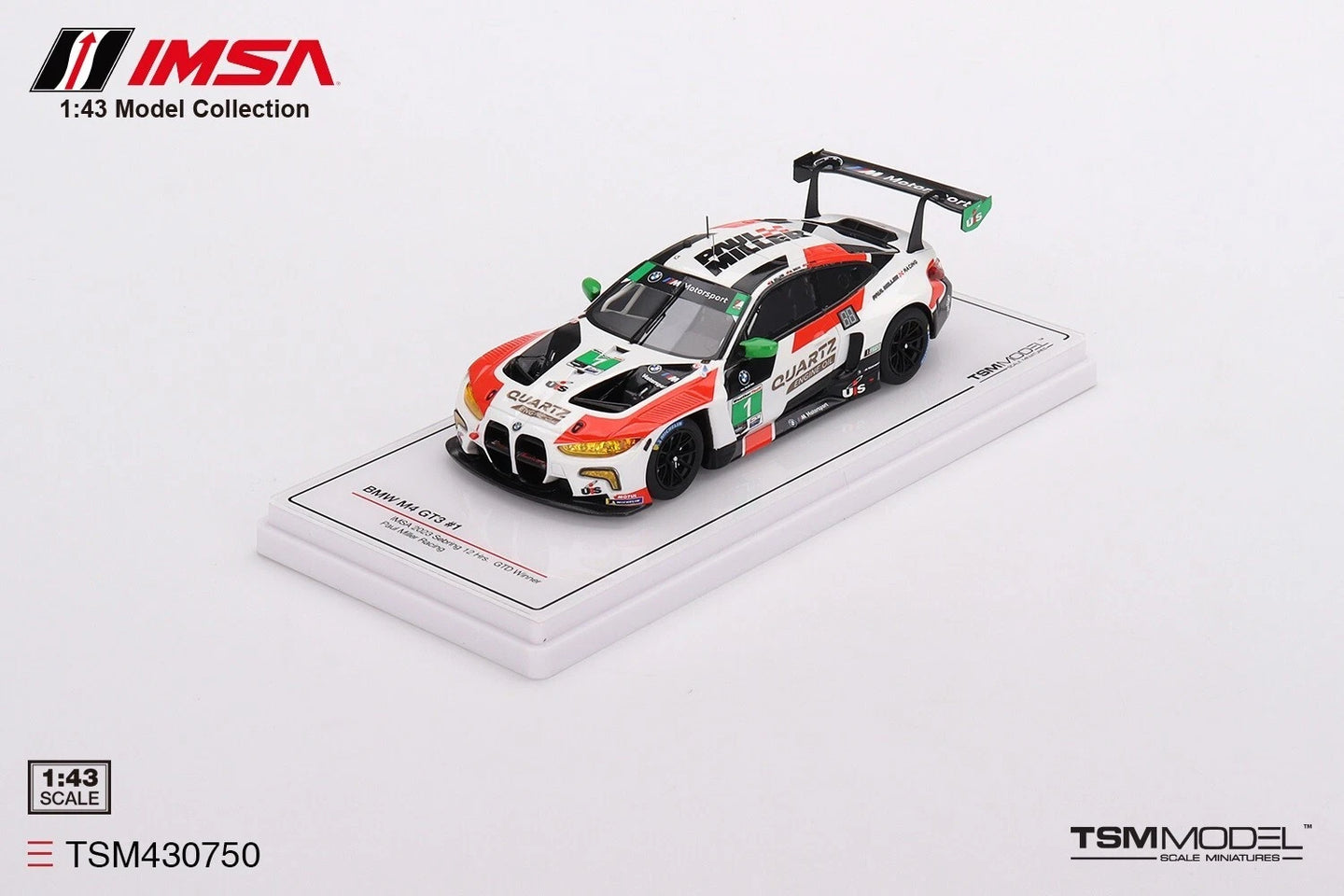 TRUESCALE MINIATURES BMW M4 GT3 NO.1 PAUL MILLER RACING IMSA 2023 SEBRING 12 HRS GTD WINNER (RESIN)