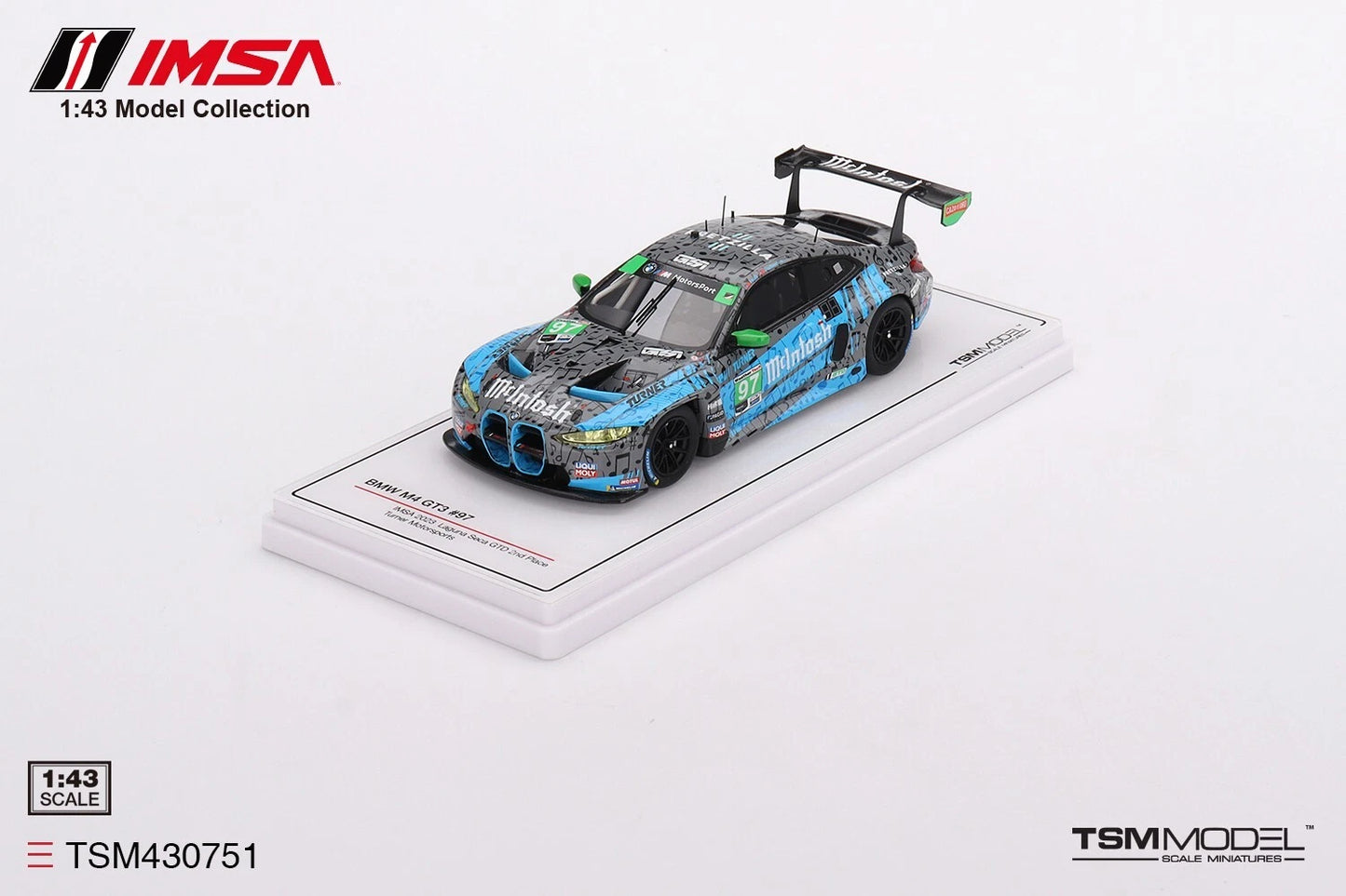 TRUESCALE MINIATURES BMW M4 GT3 NO.97 TURNER MOTORSPORT IMSA 2023 LAGUNA SECA GTD 2ND PLACE (RESIN)
