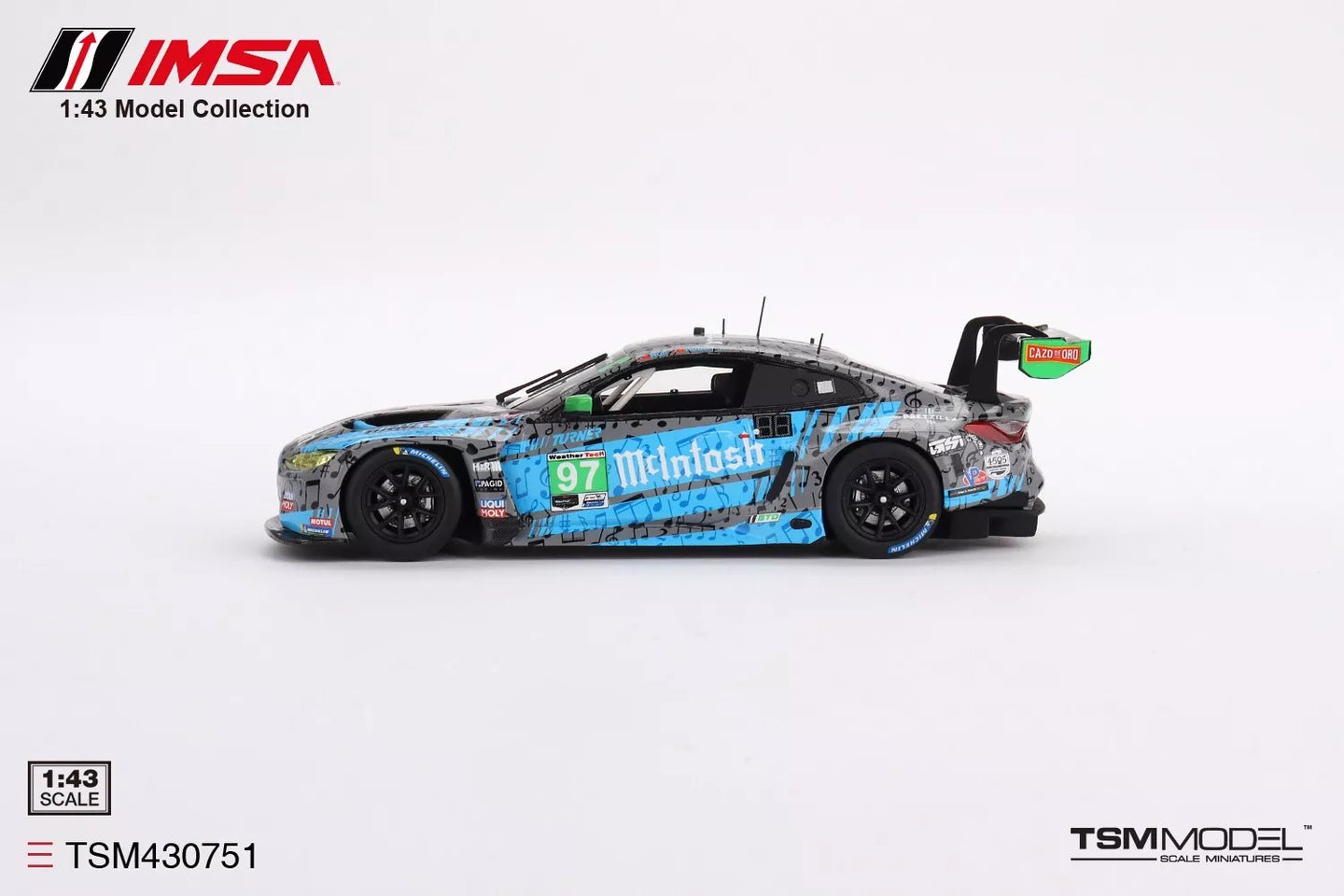 TRUESCALE MINIATURES BMW M4 GT3 NO.97 TURNER MOTORSPORT IMSA 2023 LAGUNA SECA GTD 2ND PLACE (RESIN)