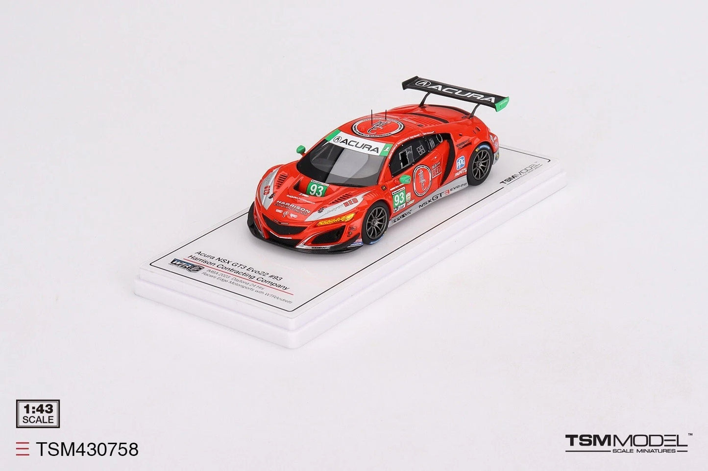 TRUESCALE MINIATURES ACURA NSX GT3 EVO22 NO.93 RACERS EDGE MOTORSPORTS W/WTR IMSA 2023 DAYTONA 24 HRS