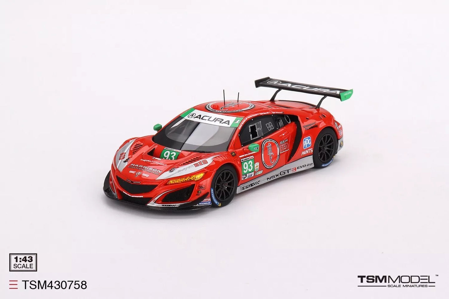 TRUESCALE MINIATURES ACURA NSX GT3 EVO22 NO.93 RACERS EDGE MOTORSPORTS W/WTR IMSA 2023 DAYTONA 24 HRS